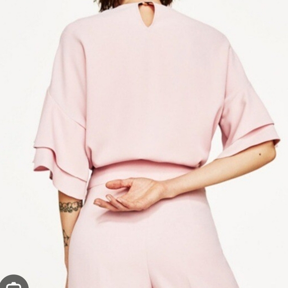 Zara Ruffle Sleeve Oversized Short Top Size Medium - Picture 6 of 6